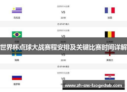 世界杯点球大战赛程安排及关键比赛时间详解